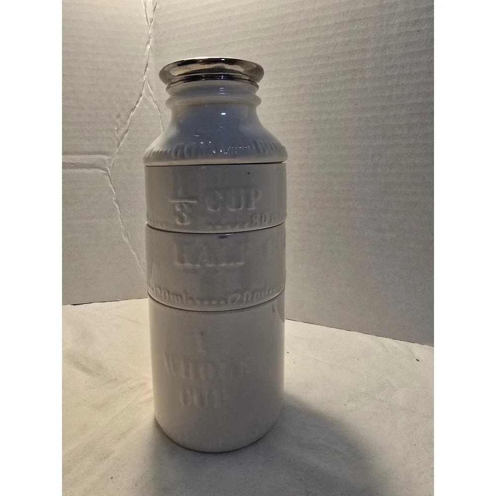 Alcott Ceramic Stackable Milk Bottle Measuring Cup Set White Multi Color 4 Piece